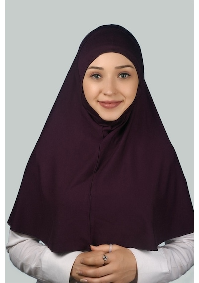 Altobeh Hazır Türban Peçeli Pratik Eşarp Tesettür Nikaplı Hijab - Namaz Örtüsü Sufle (XL) - Mürdüm