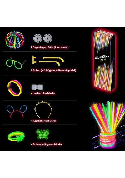 Glow Sticks - 100 Adet Parlayan Çubuklar Toplu Parti Paketi - 20,32 Cm Karanlıkta Parlayan Parti Malzemeleri Neon Part Çok Renkli