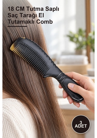 3 Adet Tutmalı Kemik Tarak 18 Cm Tutma Saplı Saç Tarağı El Tutamaklı Comb