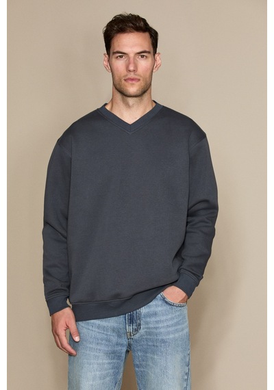 Grımelange Elıon Erkek V Yakalı Gri Sweatshirt