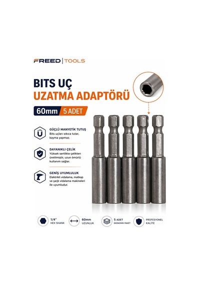 Bits Uç Uzatma Adaptörü 5 Adet 60 Mm Manyetik Vidalama