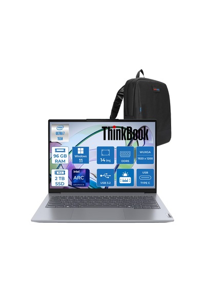 Lenovo ThinkBook 14 G7 IML 21MR0050TRP39 Ultra 7 155H 96 GB 2 TB SSD 14" W11P Dizüstü Bilgisayar + Zetta Çanta