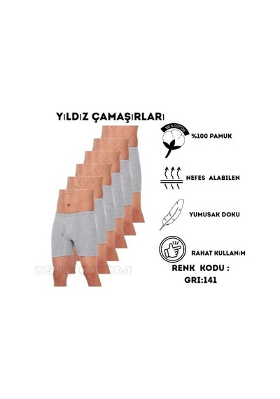 Yıldız Çamaşır 141 Erkek Süprem Paçalı Gri Boxer 6 Adet