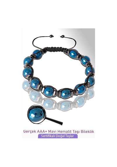 Sertifikalı Gerçek Mavi Hematit Taşı Bileklik - Ayarlamalı Çok Renkli