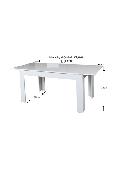 Pasifichome Oblo Beyaz Açılır Mutfak Masası / Açılır Kapanır Yemek Masası