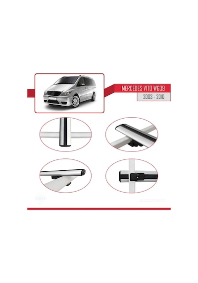 Mercedes Vito W639 2003-2010 Arası İle Uyumlu Basic Model Ara Atkı Tavan Barı Gri 3 Adet