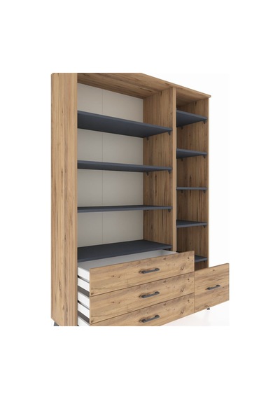 Hyperion Dolap 9 Raflı 4 Çekmeceli 132x44x195 Çam-antrasit/çam Çam