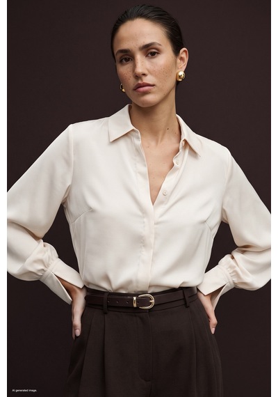 Sateen Manşet Detaylı Gömlek - Ekru-138139