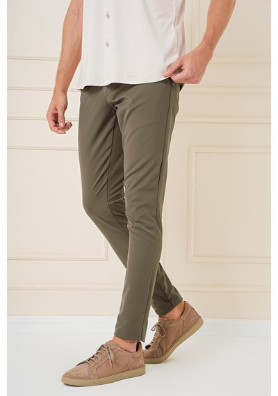 Efor Slim Fit Yan Cepli Düz Esnek Casual Haki Pantolon P 1144 Haki