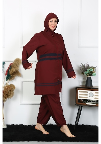 Akbeniz Büyük Beden Tesettür Mayo 7xl-8xl-9xl-10xl Bordo 55010-bordo Bordo