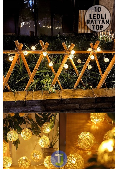 Technojet Dekoratif Rattan Model Fişli Şerit Top Led Yılbaşı Parti Doğum Günü Süsleme 10'lu