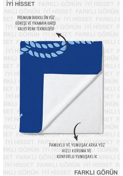 Çapa Marine Lacivert Plaj Havlusu - Halat Motifli Modern Mavi Hızlı Kuruyan Mikrofiber Havlu Yumuşak İncir