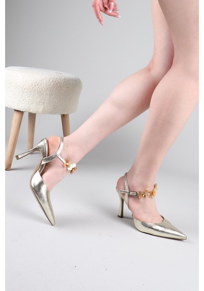 Birikon Viacha Kelebek Tokalı Arkası Açık Stiletto Gold-8768