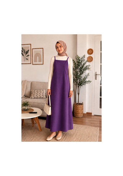 Elmoda Kadın Mor Ayarlanabilir İp Askılı Jile Elbise Mor Mor