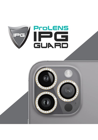 Apple Uyumlu iPhone 15 Pro / Pro Max Ipg Kamera Lens Koruyucu Taşlı - Altın