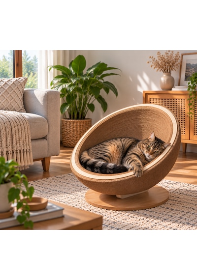 Pureza Oval Tasarımlı Kedi Yatağı Ve Tırmalama Alanı, Ahşap Tabanlı