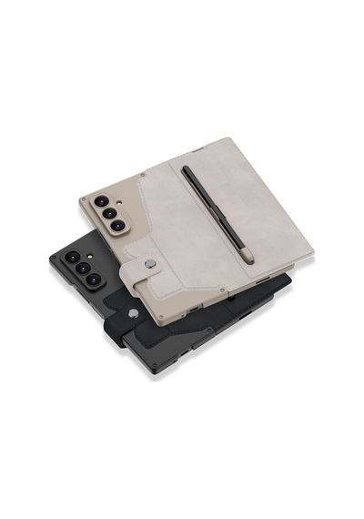 Kilifone - Galaxy Z Fold 7 Uyumlu Kılıf Kamera Korumalı Kadife Tasarımlı Kıpta Kalem Bölmeli Fest Kapak - Titanyum - T38320