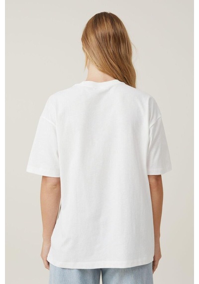 Seeh Beyaz Kısa Kollu Oversize Basic Kadın T-shirt Sh281
