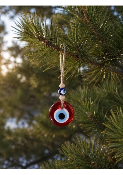 Nazar Boncuğu Dikiz Aynası Süsü Kırmızı Renkli 4 Cm Duvar Süsü El Yapımı Cam Kapı Süsü