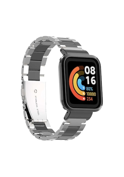 Xiaomi Redmi Watch Mi Watch Lite Uyumlu Krd-60 Metal Zore Kordon-gümüş-siyah