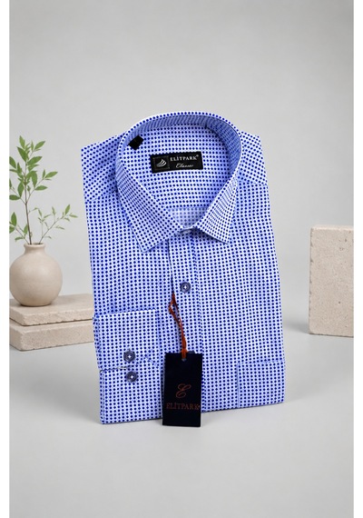 Elitpark Exclusive Square Uzun Kollu Pamuklu Cepli Rahat Kalıp Premium Erkek Gömlek Lacivert