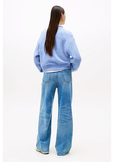 Tommy Hilfiger Kadın Relaxed Fit Grafik Logolu Triko Kazak - Mavi Vintage Iris Htr