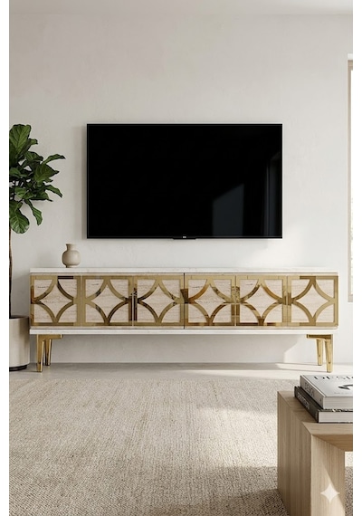 Tsa1237btg Lem Tv Sehpası Beyaz-traverten-gold 120cm Tsa1237btg Lem Tv Sehpası Beyaz-traverten-gold 120cm