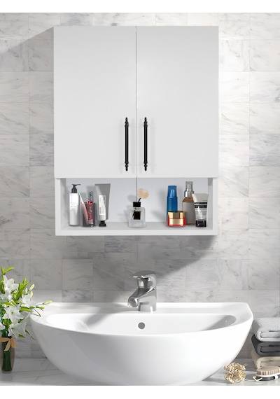 2 Kapaklı Banyo Dolabı, Çok Amaçlı Dolap, Banyo Ecza Dolabı ,beyaz, Asudehome Beyaz