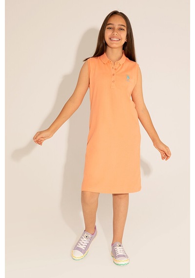 U.S. Polo Assn. Kız Çocuk Polo Yaka Kolsuz Örme Elbise 50289282-vr047 Çok Renkli