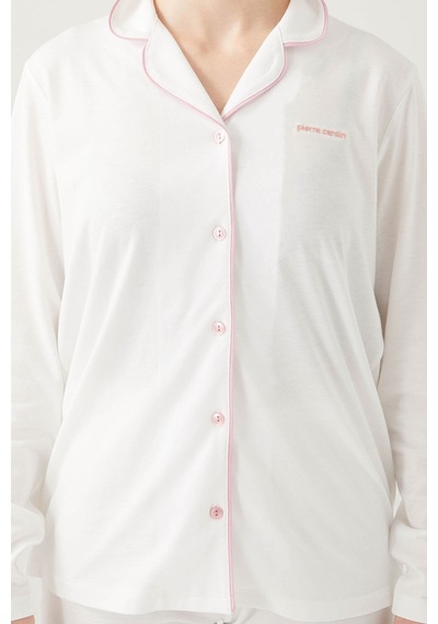 Pierre Cardin 7717 Gömlek Model Kadın Pijama Takım Krem