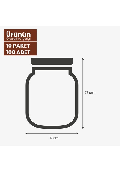 Büyük Boy Bakır Metal Kapaklı Kavanoz Görünümlü Saklama Poşeti 17x27 Cm -1000 Ml 100 Adet