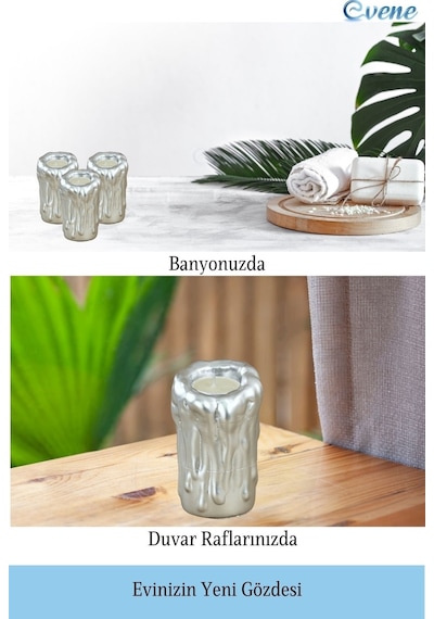 Mumluk Şamdan Tealight Mum Uyumlu Büyük Erimiş Mum Model - Gümüş