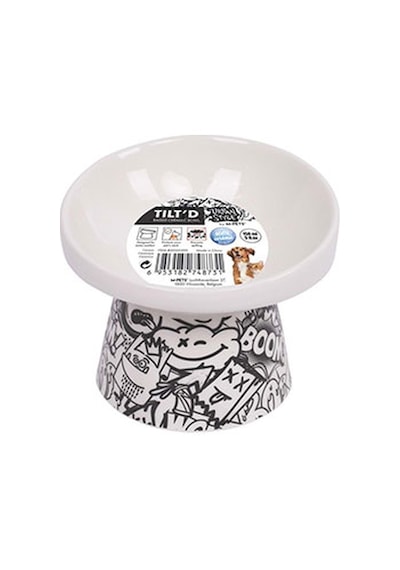 M-pets Urban Style Seramik Kedi Mama Ve Su Kabı Siyah Beyaz 150 Ml 10,5x10,6x8 Cm 244-51021.01