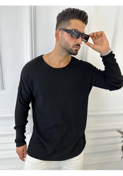 Kazak Oversize Örme Natural Pamuk Tüylenmeyen Kazak Salaş Tarz Triko Sweatshirt Siyah Kazak Oversize Örme Natural Pamuk Tüylenmeyen Kazak Salaş Tarz Triko Sweatshirt Siyah