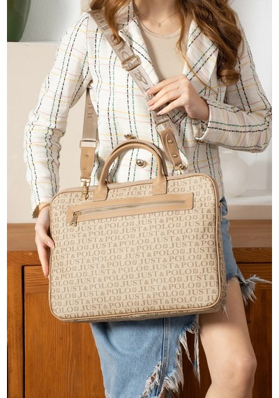 Just Polo Orijinal Ayarlanabilir Askılı Lüks Laptop & Evrak Çantası Shopper Ebat 30 X 40 Cm Vizon