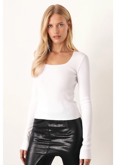 Armonika Kadın Beyaz Kare Yaka Likralı Triko Bluz Arm-26k069002