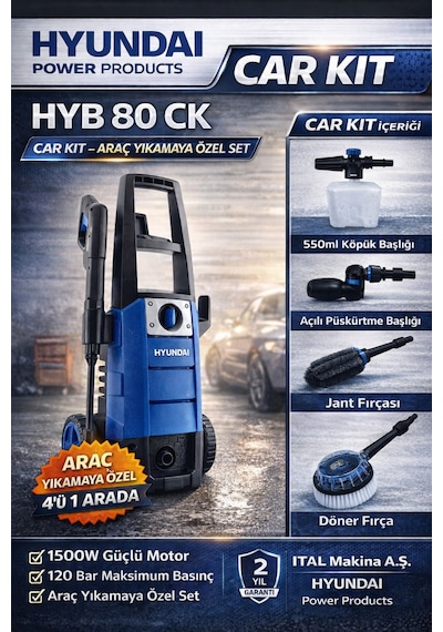Hyundai HYB80CK 1500W 120Bar Car Kit 4IN1 Basınçlı Yıkama Makinesi
