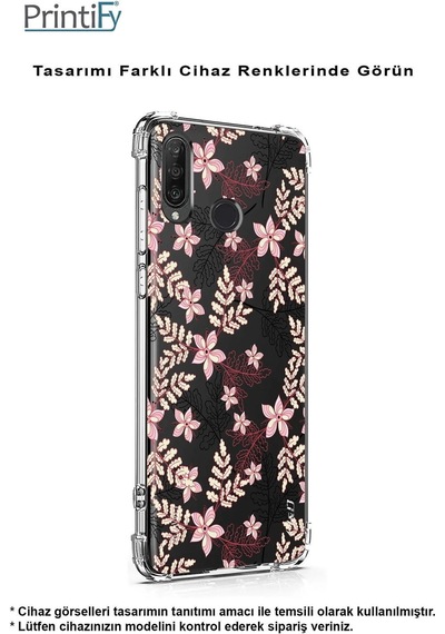 Vivo Y16 Uyumlu Köşe Korumalı Floral Kırmızı Tasarımlı Şeffaf Silikon Kılıf