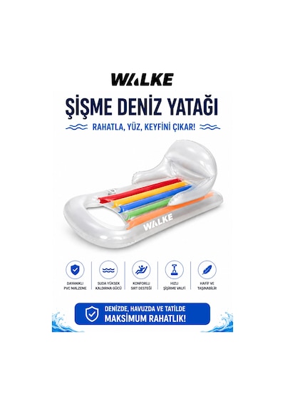 Walke Comfort Lounge Şişme Deniz Yatağı Sırt Destekli Pvc Havuz Ve Deniz Şezlongu 13101 Gri