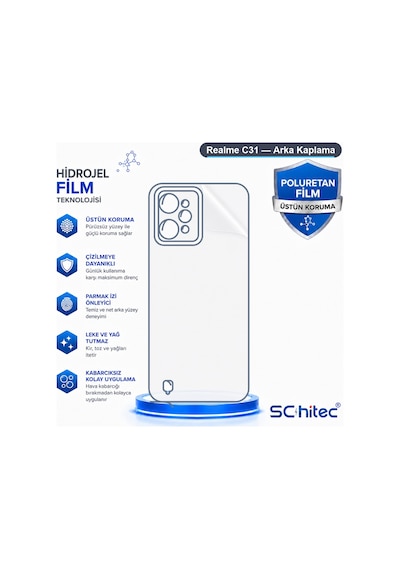 Schitec Realme C31 Uyumlu Arka Yüzey Hidrojel Koruyucu Film 11993967