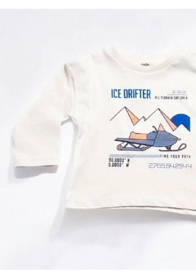 Çikoby Erkek Bebek Ice Drifter Yazılı İnce Uzun Kollu Tshirt-14865 Ekru
