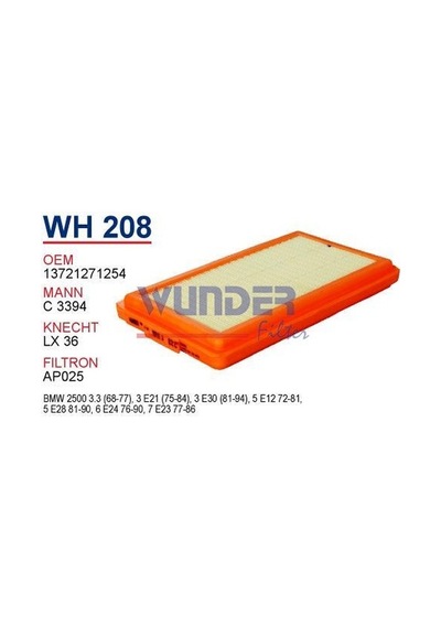 WUNDER WH208 HAVA FİLTRESİ - BMW E12-E21-E28-E30 3 SERİE M10-M20-