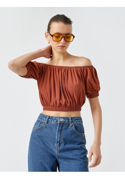 Koton Kısa Kollu Crop Bluz Kahverengi 2yak68602pw Kahve Koton Kısa Kollu Crop Bluz Kahverengi 2yak68602pw Kahve