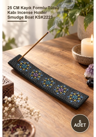 5 Adet Obsidyan Taşı Kayık Tütsülük 25 Cm Kayık Formlu Tütsü Kabı Incense Holder Smudge Boat Ksk2223