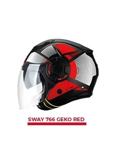 Sway Xbyc 766 Geko Güneş Gözlüklü Yarım Motosiklet Kaskı Kırmızı - Siyah