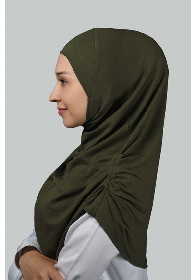 Altobeh Hazır Türban Büzgülü Pileli Pratik Eşarp Tesettür Hijab - Namaz Örtüsü - Haki