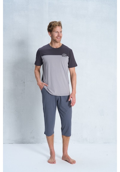 Over Sleep By Poleren Erkek Pijama Takımı Kapri & Bermuda Kısa Kol Gri