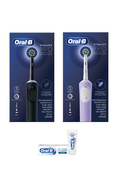 Oral-B D103 Vitality Pro Cross Action Şarjlı Diş Fırçası Lila - Siyah 2'li + Pro Onarım Diş Macunu 50 ML