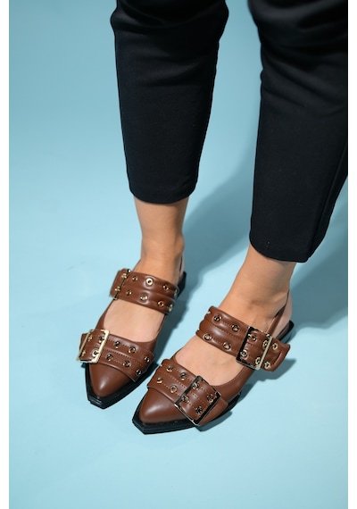 Luvishoes Paloma Kahve Cilt Tokalı Kadın Sandalet Kahverengi