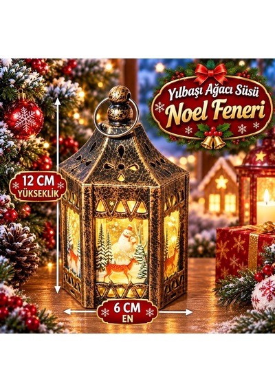 Kubbe Fener Yılbaşı Ağacı Süsleri Gün Işığı Led Işıklı Geyikli Yılbaşı Feneri Led Işıklı Altıgen Kubbe Fener Diğer